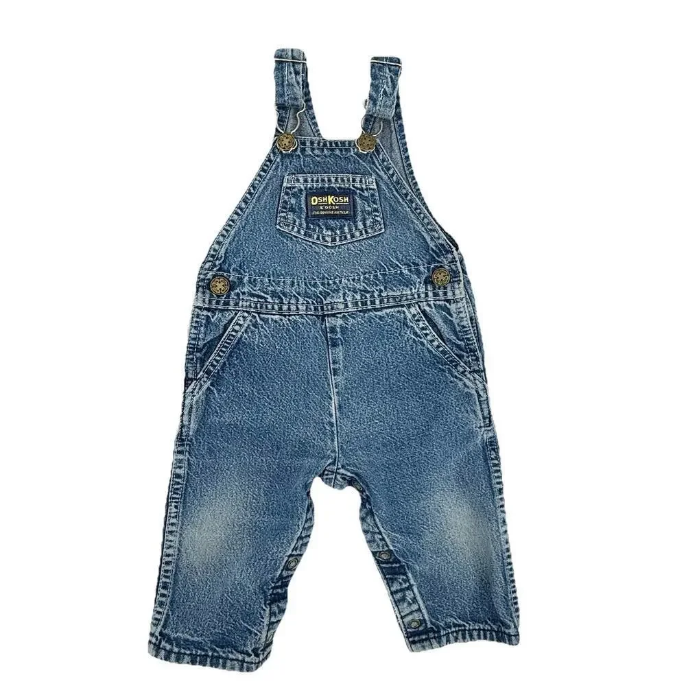 Vintage OshKosh B'gosh Bib Overalls 12m Blue Denim VESTBAK Made USA 80s-90s